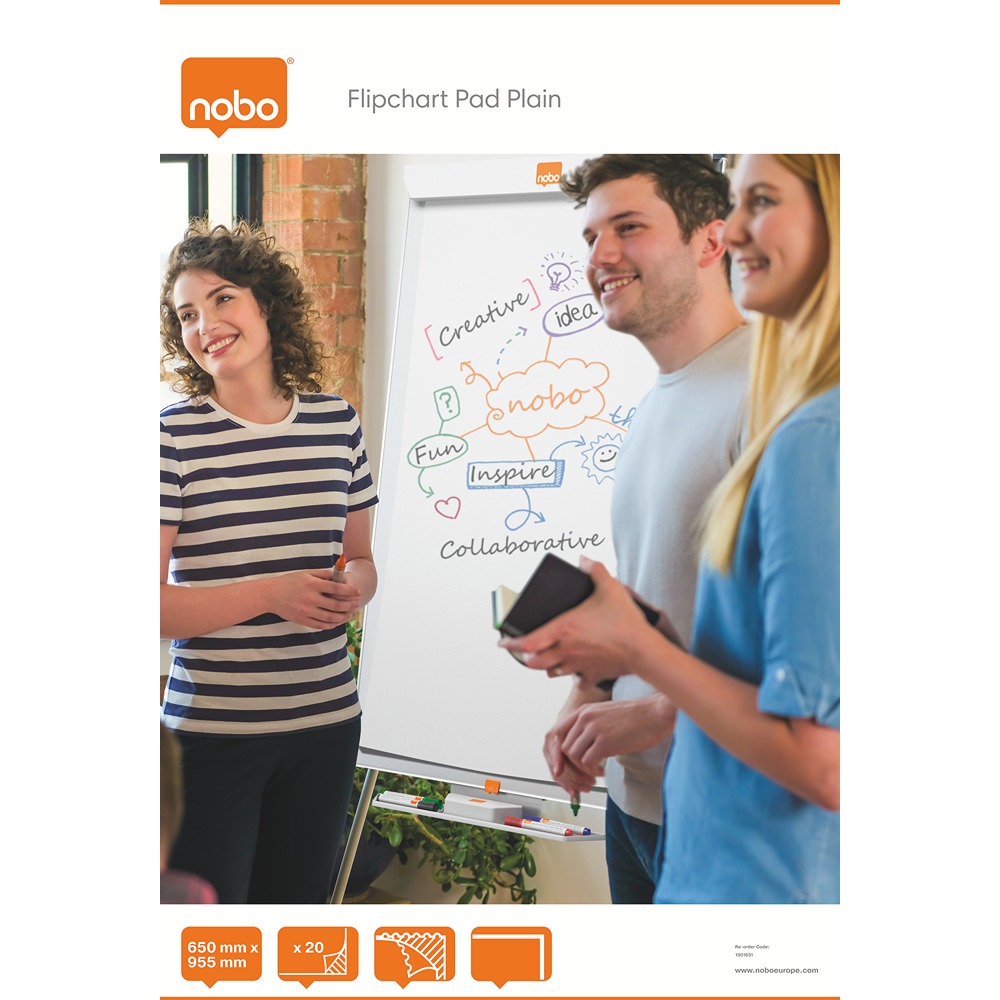 Nobo Plain 650 x 955 mm Flip Chart, 20 Sheets