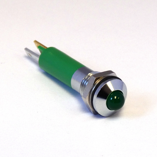 CML Innovative Technologies LED Prominent Panel Indicator, Green Panel Mount Indicator, Tab Termination 24V dc 22 mA,