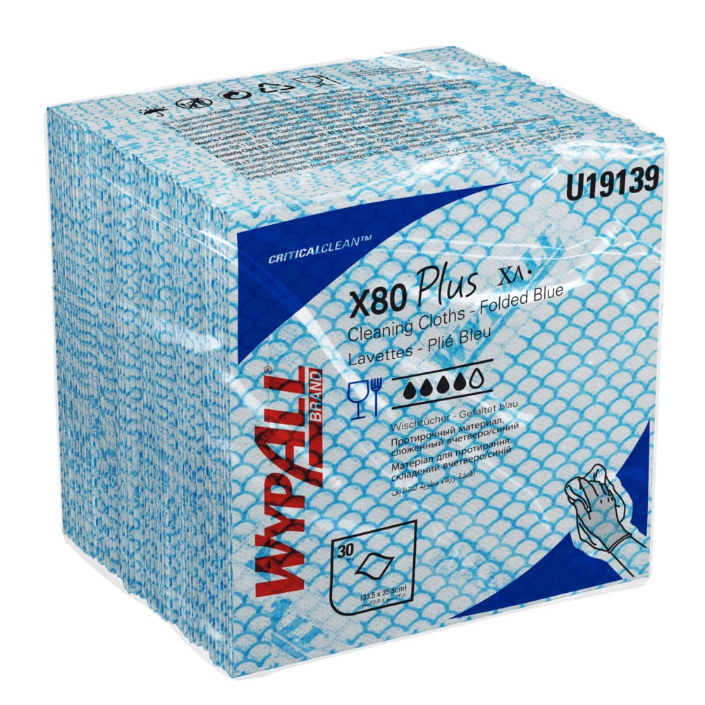 19139 WYPALL WYPALL Blue Cloths for Industrial Cleaning, Dry Use, Pack of 30 Per Pack, 355 x 335 mm, Repeat Use