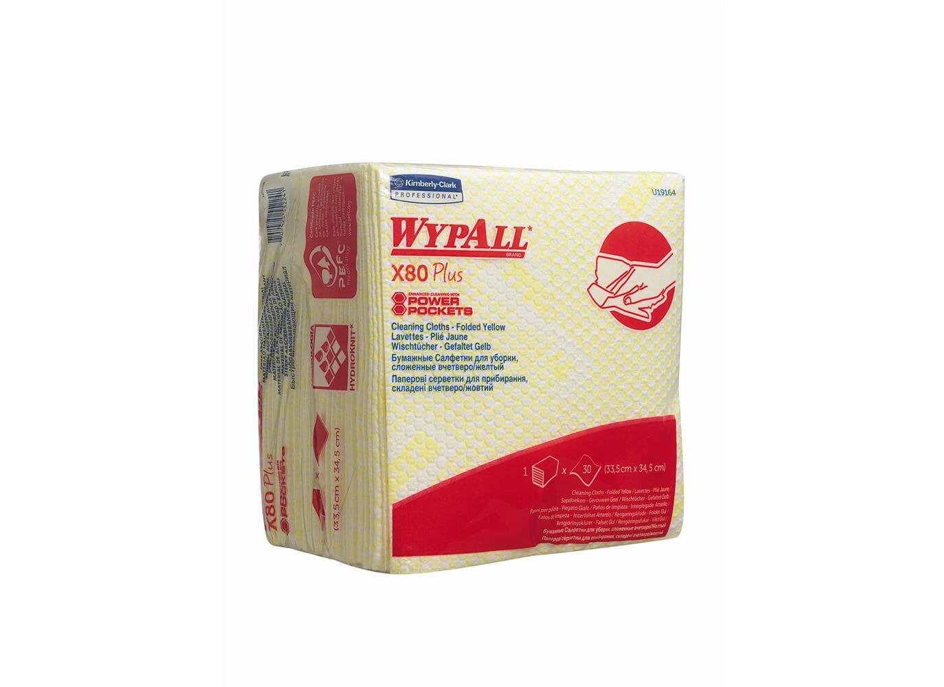 WYPALL WypAll® X80 Plus Critical Clean™ (19164) Yellow Polypropylene Cloths for Heavy Duty Cleaning, Dry Use, Pack of 30