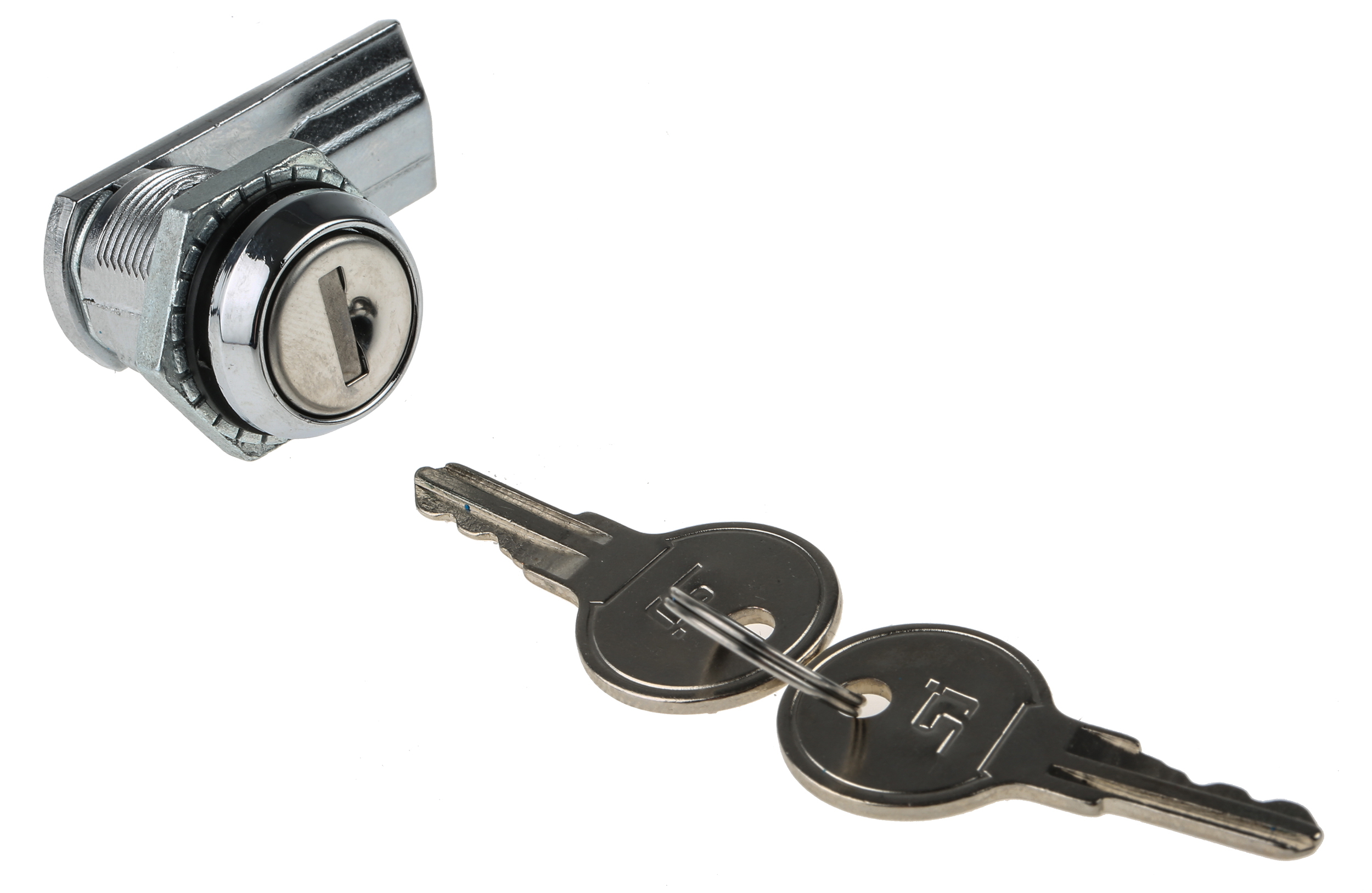 RS PRO Silver Die Cast Cabinet Lock, 20 mm Panel-to-Tongue 19.5 x 16.5 mm, Key Unlock