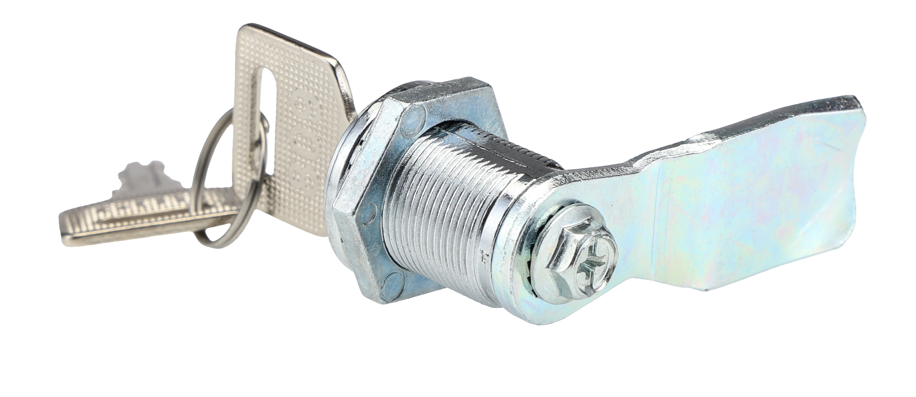 192-9655 RS PRO Silver Die Cast Cabinet Lock, 20 mm Panel-to-Tongue 16.5 mm, Key Unlock