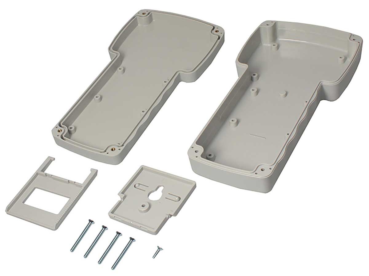 194-7493 RS PRO 2970 Series Grey ABS Handheld Enclosure Integral Battery Compartment Display Window, IP54, 210 mm x 41 mm x, 110
