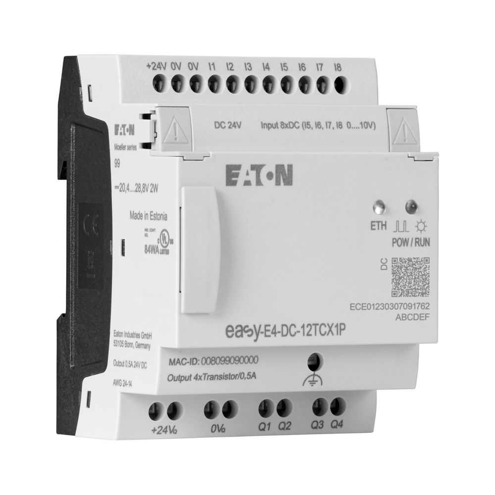 197507-easy-e4-dc-12tcx1p Eaton easyE4 Series Control Relay, Relay Output, 4-Input, Analogue Input