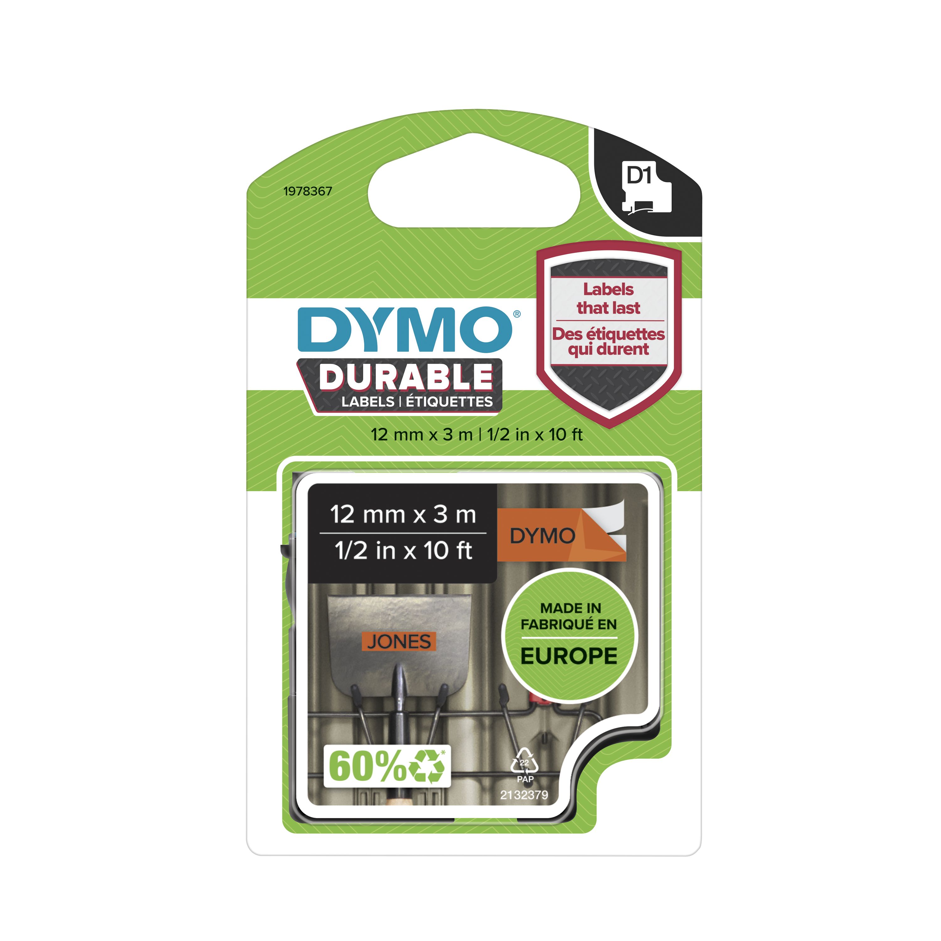 Dymo Black on Orange Label Printer Tape, 3 m Length, 12 mm Width, 3 m Label Length, 12 mm Label Width