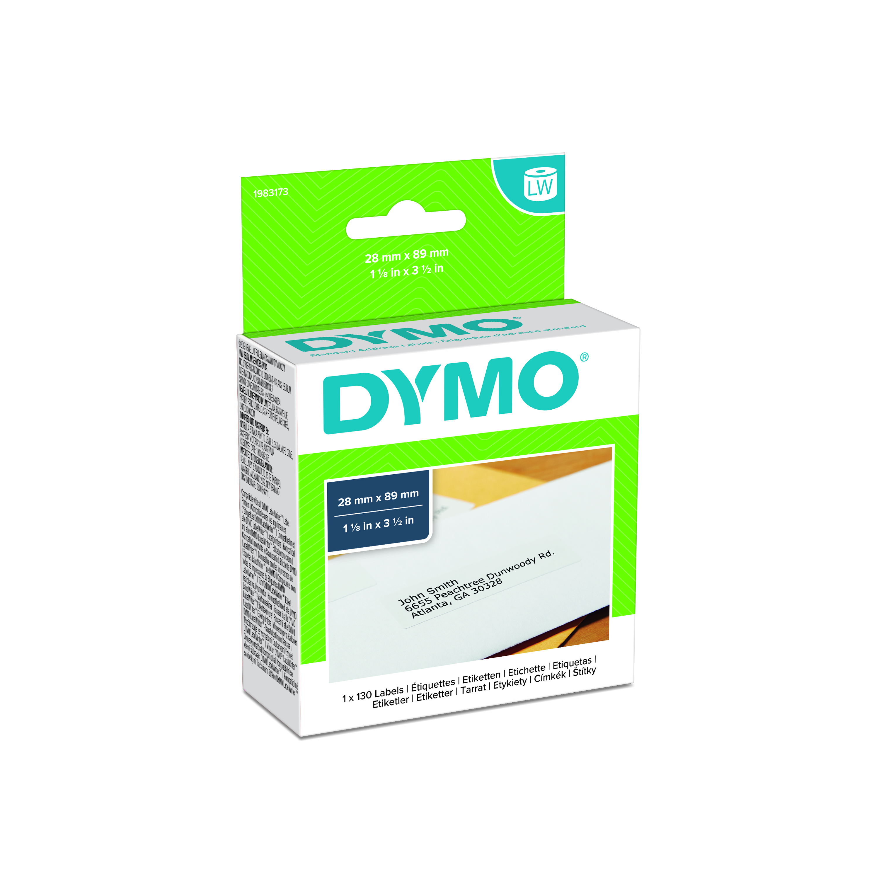 Dymo White Black Print Label Roll, 89 mm Width, 130 Per Roll Qty, 28 mm