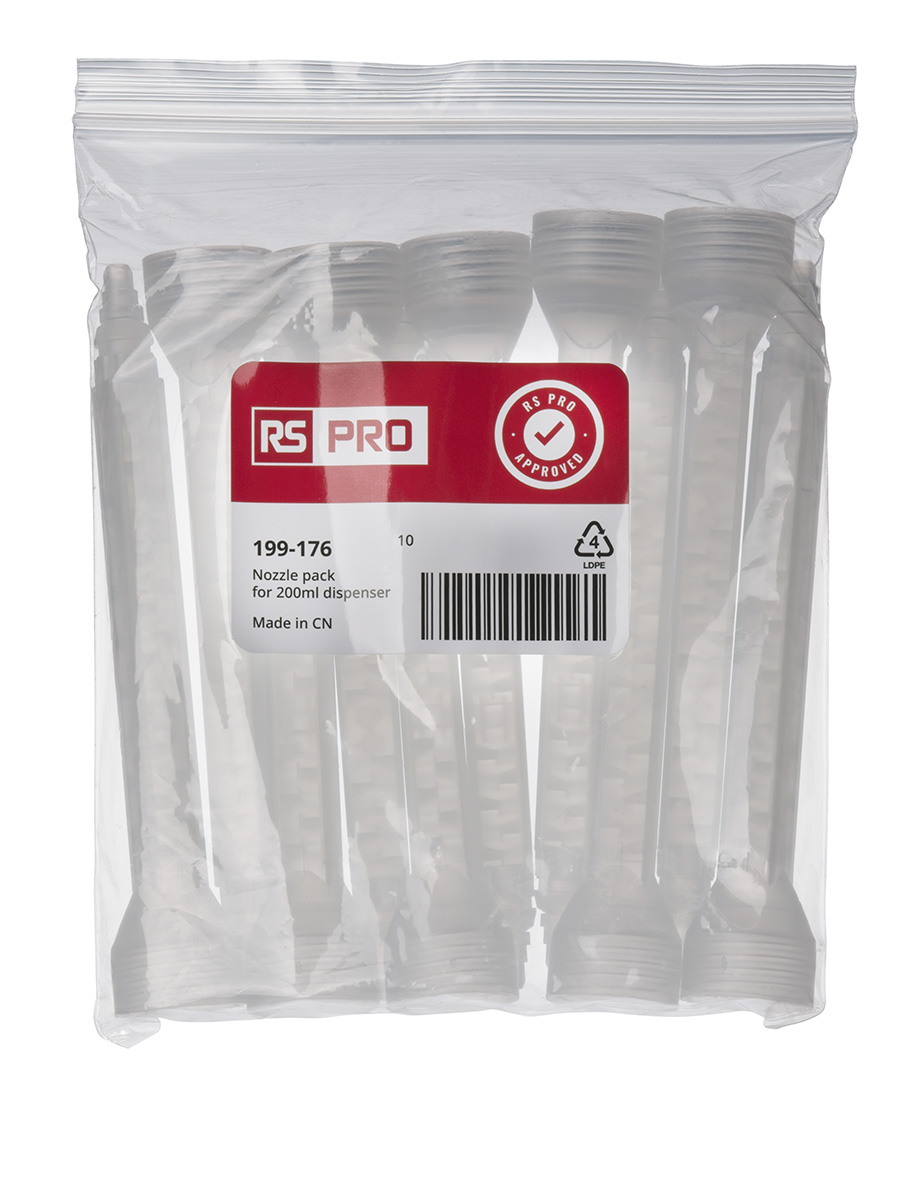 199-176 RS PRO AC Epoxy Mixer Nozzle, 200 ml Threaded 18 Mixing elements 143 mm