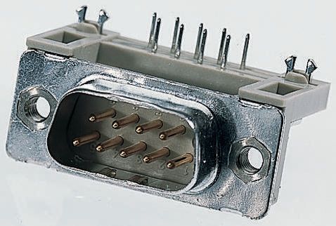 Provertha TMC 15 Way Right Angle Through Hole D-sub Connector Socket, 2.84mm Pitch, with 4-40 UNC inserts, Ground Clip