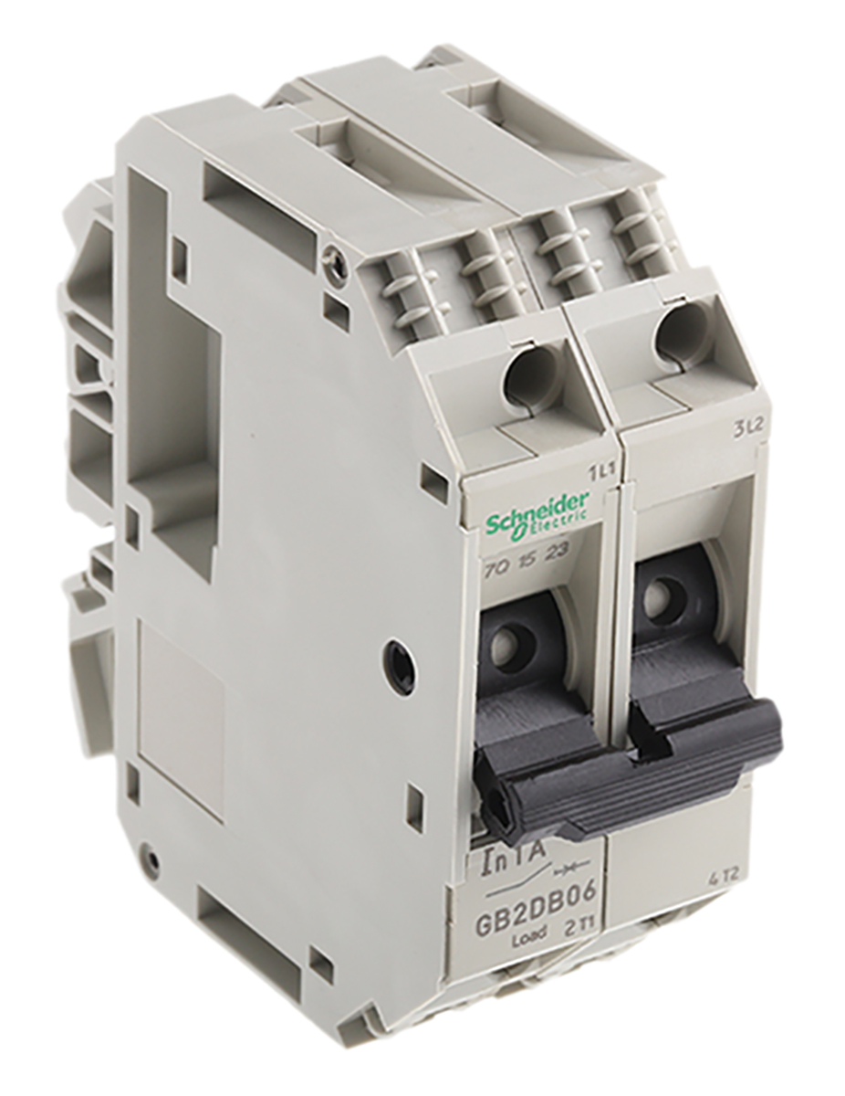 Schneider Electric 1A 2P Pole Thermal Magnetic Circuit Breaker, 277 V ac, 415 V ac GB2