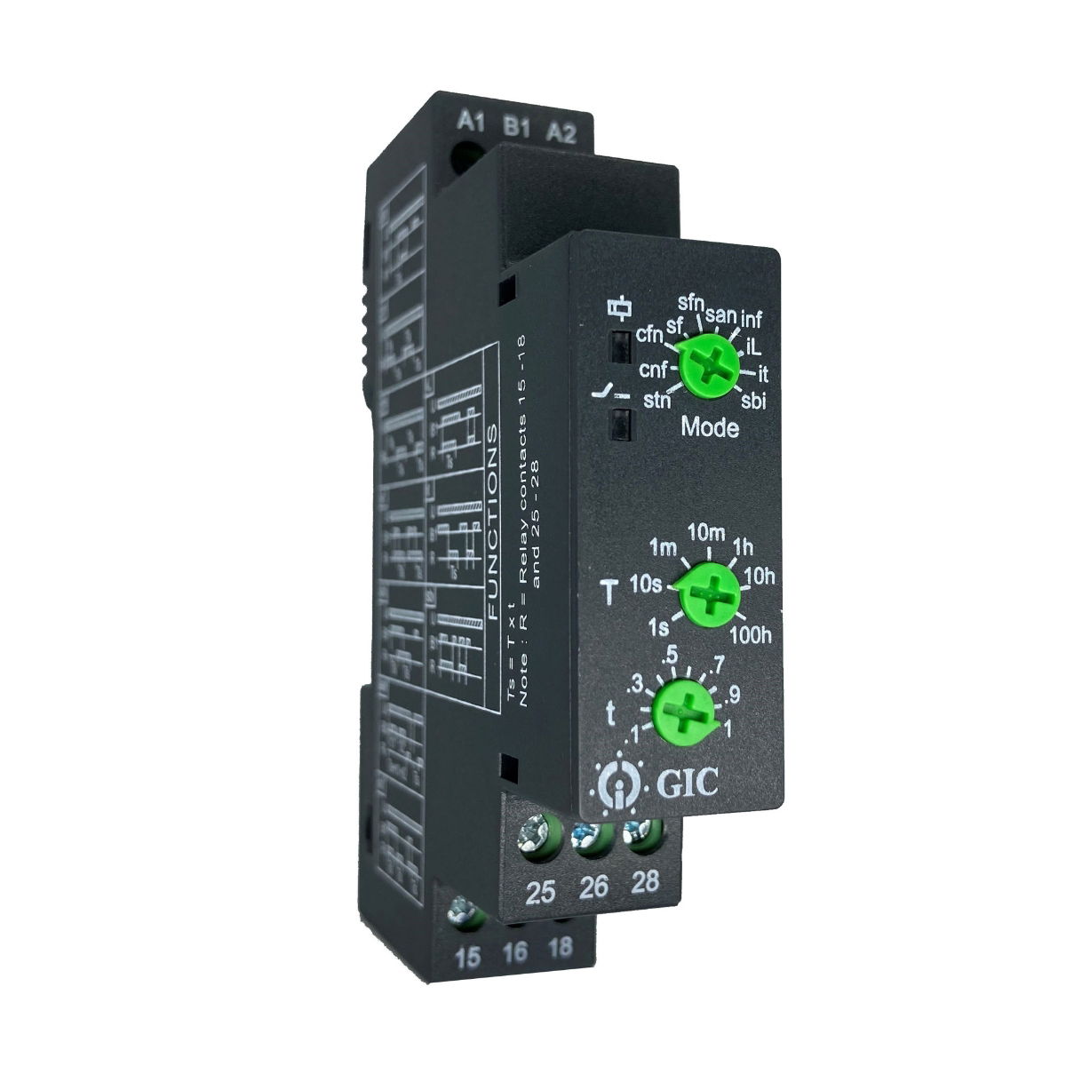GIC Micon 175 Series DIN Rail Timer Relay, 2-Contact, 12 to 240 V ac/dc 12V ac, 240 V ac, 0.1 s to 100 h, DPDT Switch