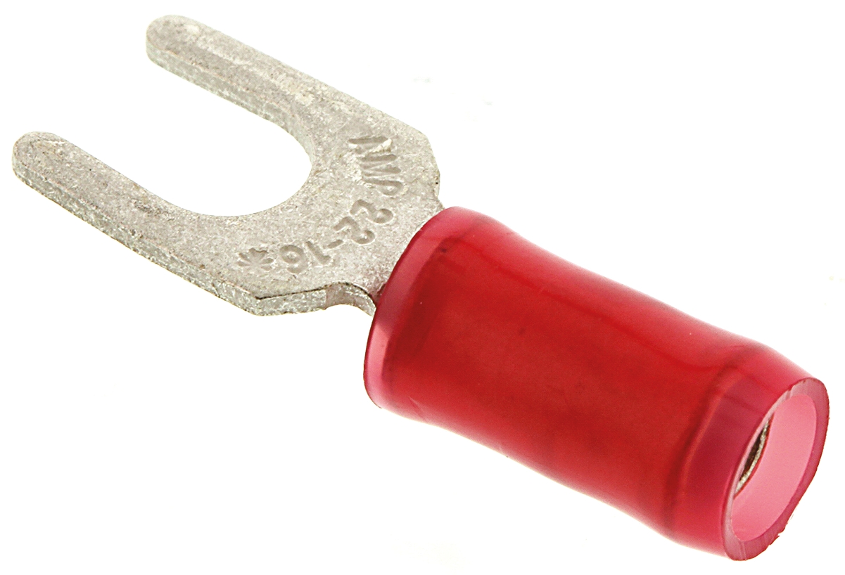 130516 TE Connectivity PIDG Insulated Crimp Spade Connector, 0.26mm² to 1.65mm², 22AWG to 16AWG, M4 Stud Size Nylon, Red