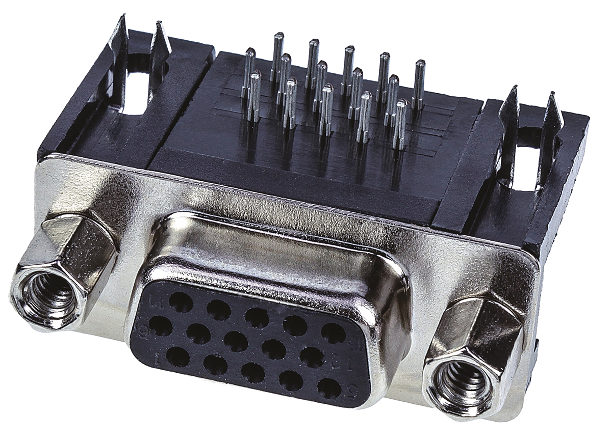 HARTING 15 Way Right Angle Through Hole D-sub Connector Socket, 2.29mm Pitch, with 4-40 UNC Female Screwlocks,