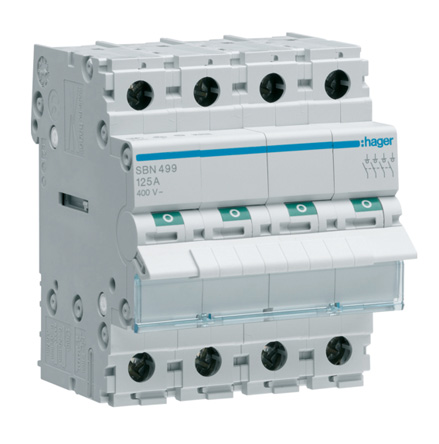 Hager 4P Pole Isolator Switch - 125A Maximum Current, IP20