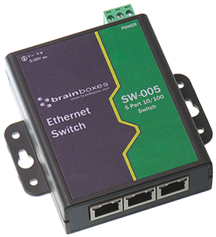 sw-005 Brainboxes Wall Mount Industrial Ethernet Switch, 5 RJ45 Ports