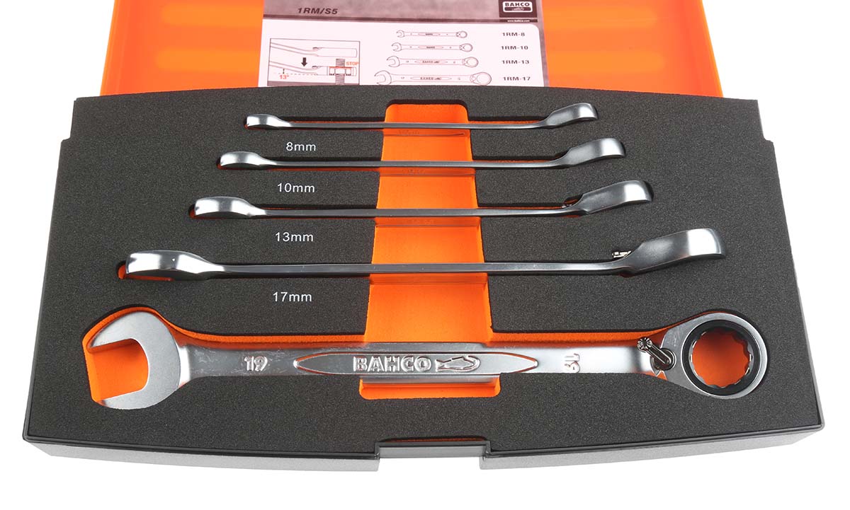 1rms5 Bahco 5-Piece Spanner Set, 8 To 19 mm, Alloy Steel