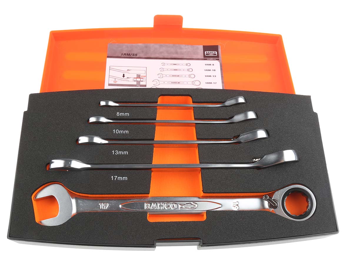 1rms5 Bahco 5-Piece Spanner Set, 8 To 19 mm, Alloy Steel