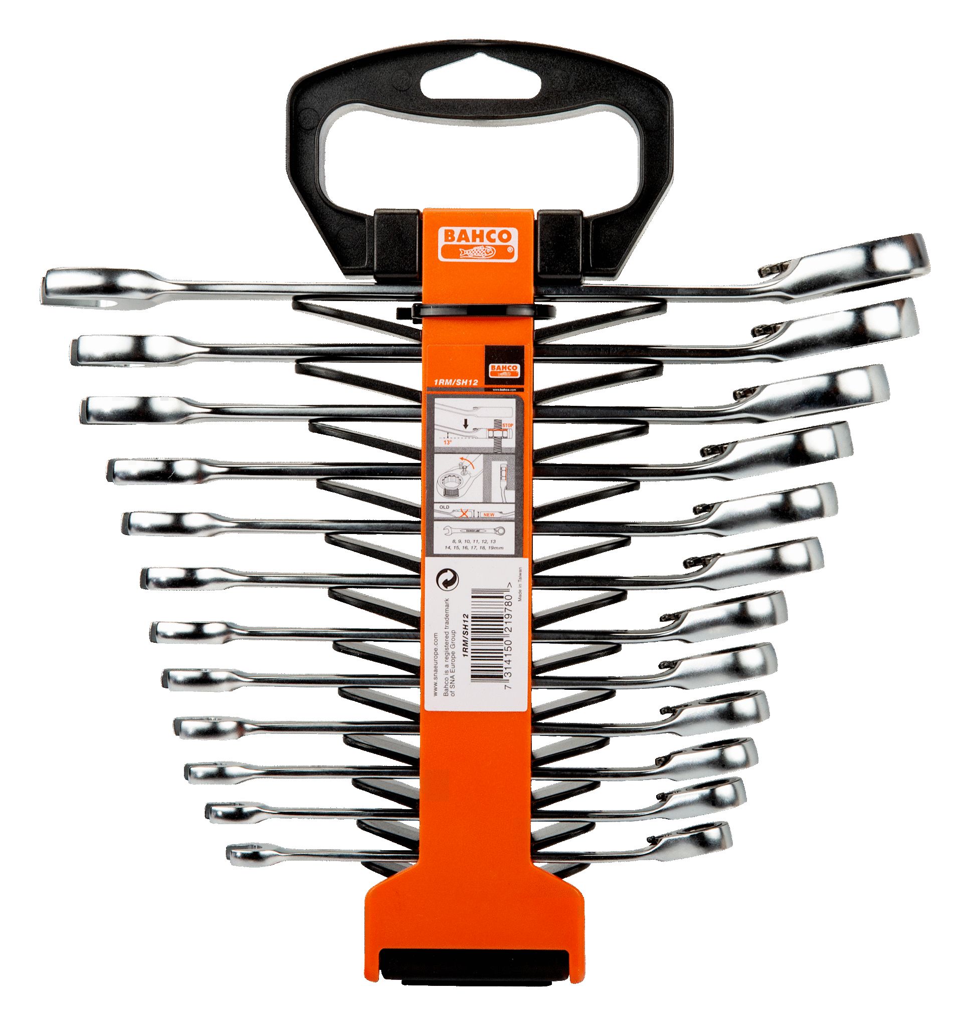 1rmsh12 Bahco 12-Piece Spanner Set, 8 To 19 mm, Alloy Steel