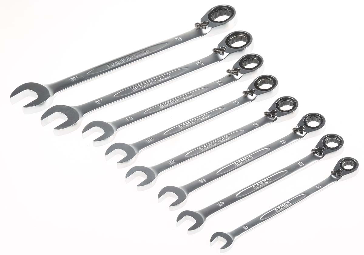 1rmsh8 Bahco 8-Piece Spanner Set, 8 To 19 mm, Alloy Steel