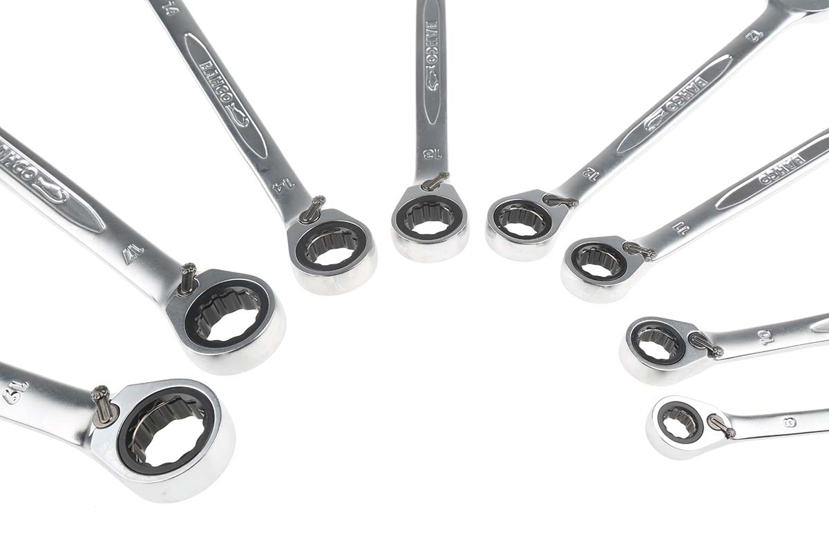 1rmsh8 Bahco 8-Piece Spanner Set, 8 To 19 mm, Alloy Steel