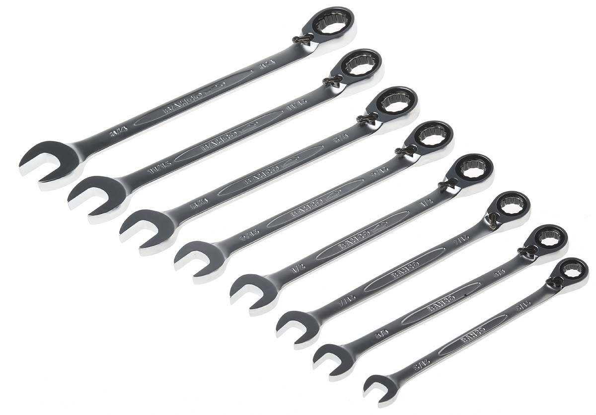 1rzsh8 Bahco 8-Piece Spanner Set, 5/16 To 3/4, Alloy Steel