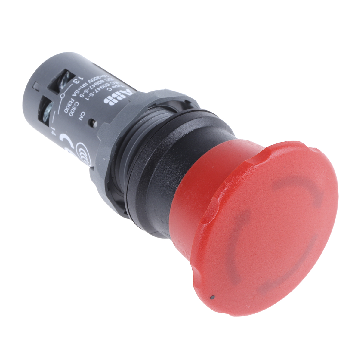 ABB 1SFA Series Twist Release Emergency Stop Push Button, Panel Mount, 22.5 mm Cutout, 1 NO/1 NC, IP69K, IP67, IP66