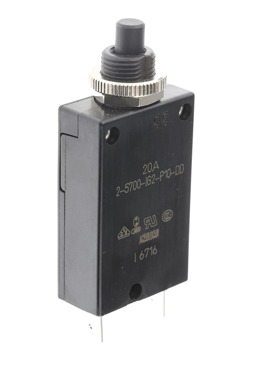 ETA 2 5700 Thermal Circuit Breaker - 1-Pole, Panel, 20A Current Rating, 25 A, 250V ac, 50 V dc