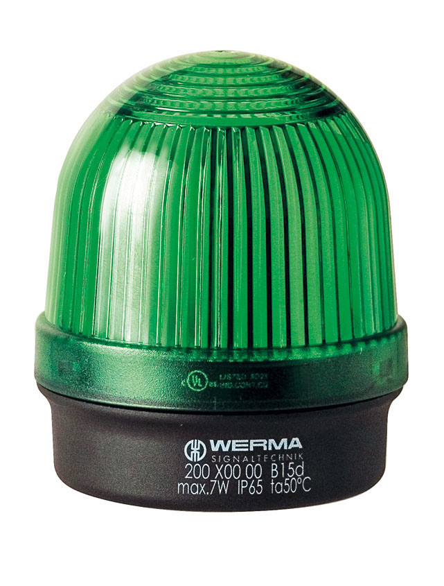 Werma 200 Series Green Continuous Beacon 230V, Filament Bulb Base, IP65