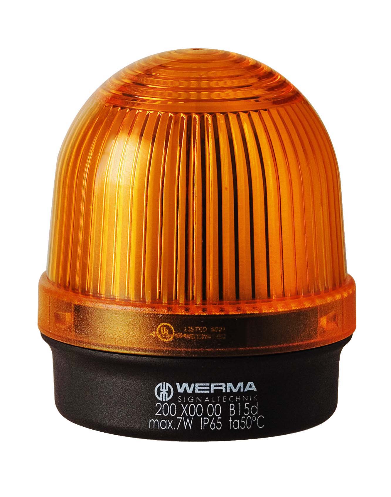 Werma 200 Series Yellow Continuous Beacon 230V, Filament Bulb Base, IP65