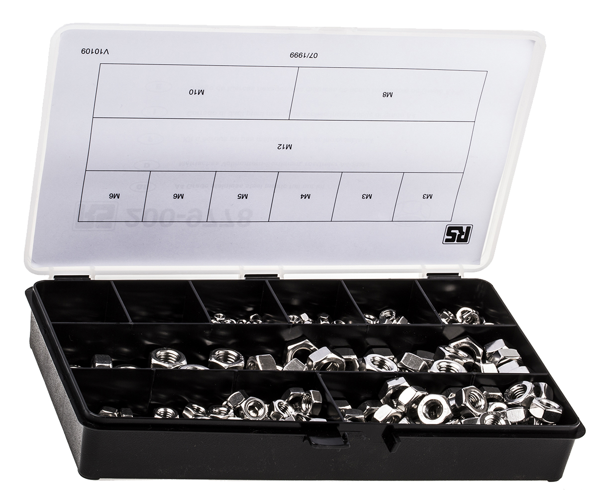 RS PRO Stainless Steel Hex Nuts Box, 1020 Pieces