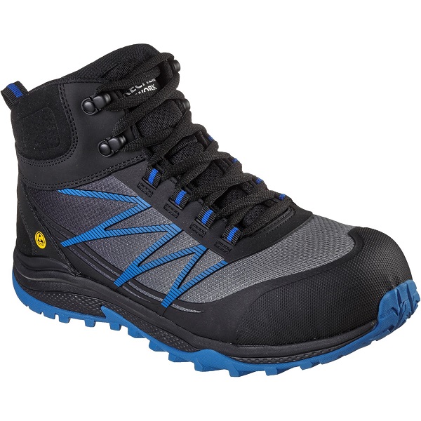 Skechers Black, Blue Men's Safety Boots 8, EU 42 IEC 61340-4-3: 2018, EN ISO 20345:2011, BS EN 61340-5-1: 2016-BN