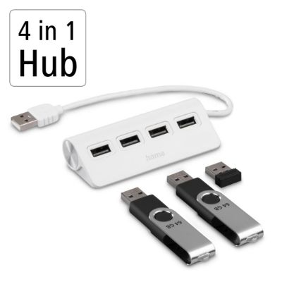 200120 Hama 4 Port USB 2.0 USB Hub, USB Powered, 22 mm