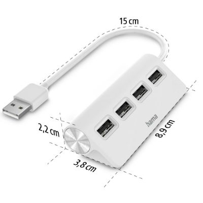 200120 Hama 4 Port USB 2.0 USB Hub, USB Powered, 22 mm