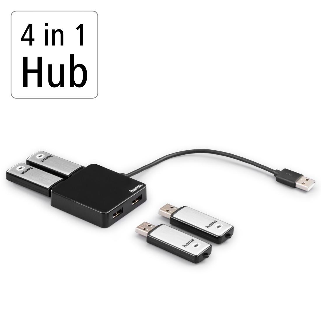 200121 Hama 4 Port USB 2.0 USB Hub, USB Powered, 56 mm 13 mm 56mm