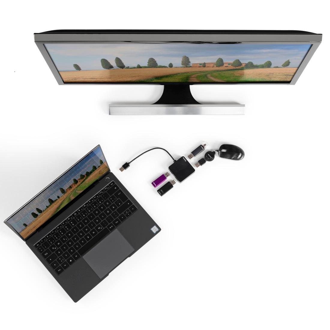 200121 Hama 4 Port USB 2.0 USB Hub, USB Powered, 56 mm 13 mm 56mm