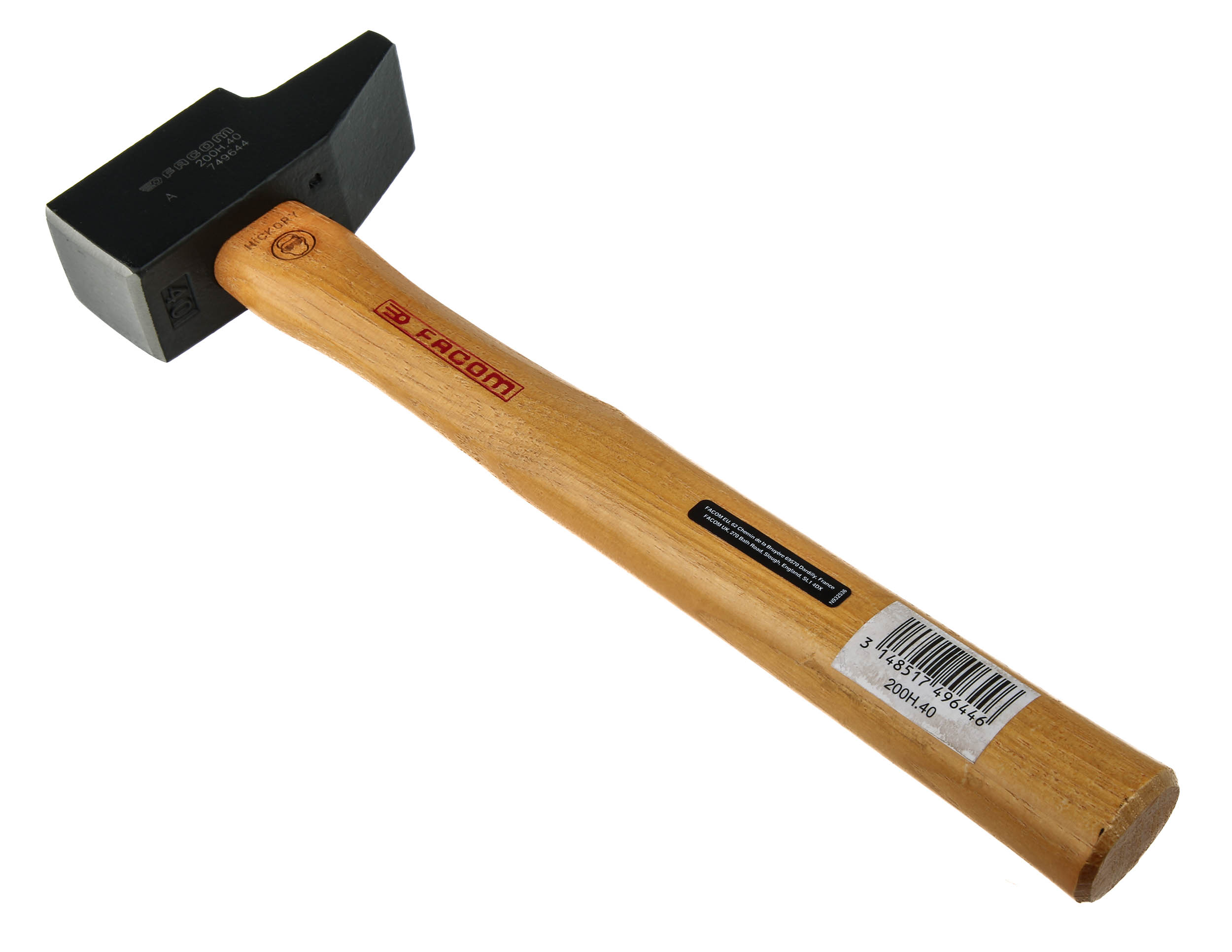 200h40pb Facom Steel Head Engineer Hammer with Hickory Wood Handle, 1 kg