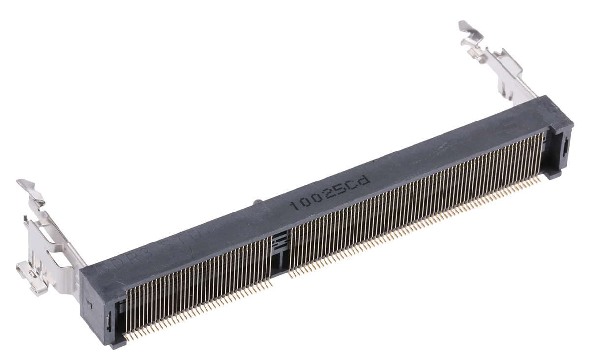 TE Connectivity 0.6 mm Pitch 204 Way, Straight Surface Mount Mount DDR3 DIMM Socket ,1.5V, 0.5A