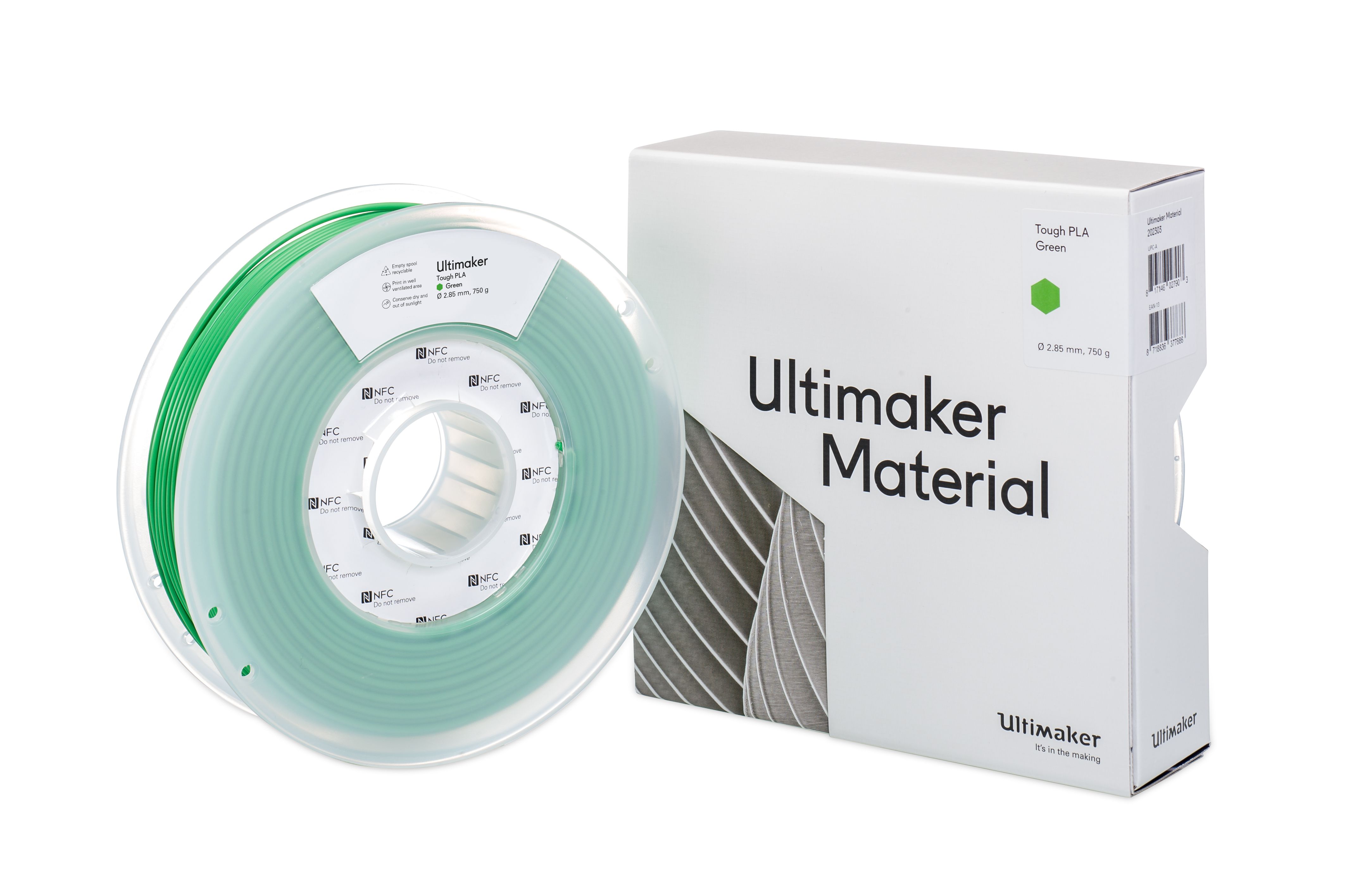 202303 Ultimaker 2.85 mm Green Tough PLA 3D Printer Filament, 750 g