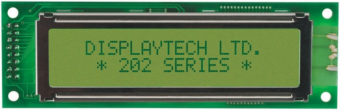 Displaytech 202A-BA-BC Alphanumeric LED LCD Monochrome Display, Yellow on Green, 2 x 20