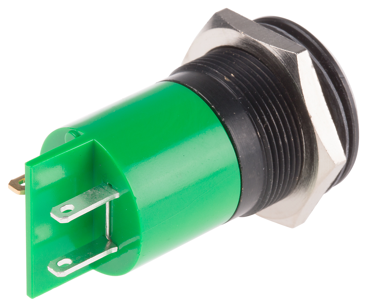 203-571 RS PRO Green Panel Mount Indicator, 110V ac, Solder Tab Termination, IP67
