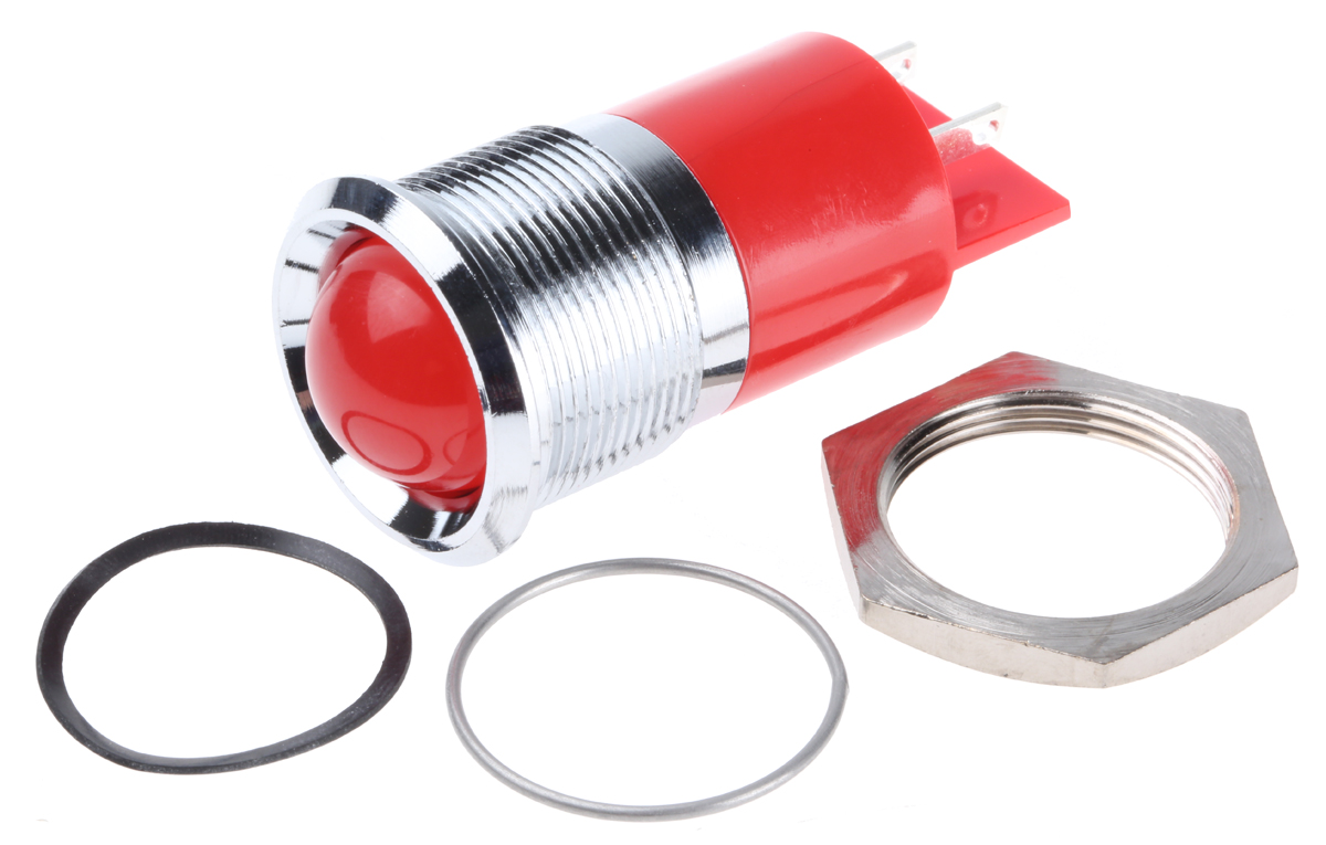 203-672 RS PRO Red Panel Mount Indicator, 24V dc, Solder Tab Termination
