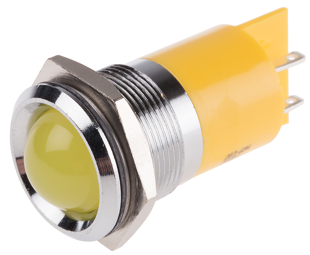 RS PRO Yellow Panel Mount Indicator, 24V dc, Solder Tab Termination