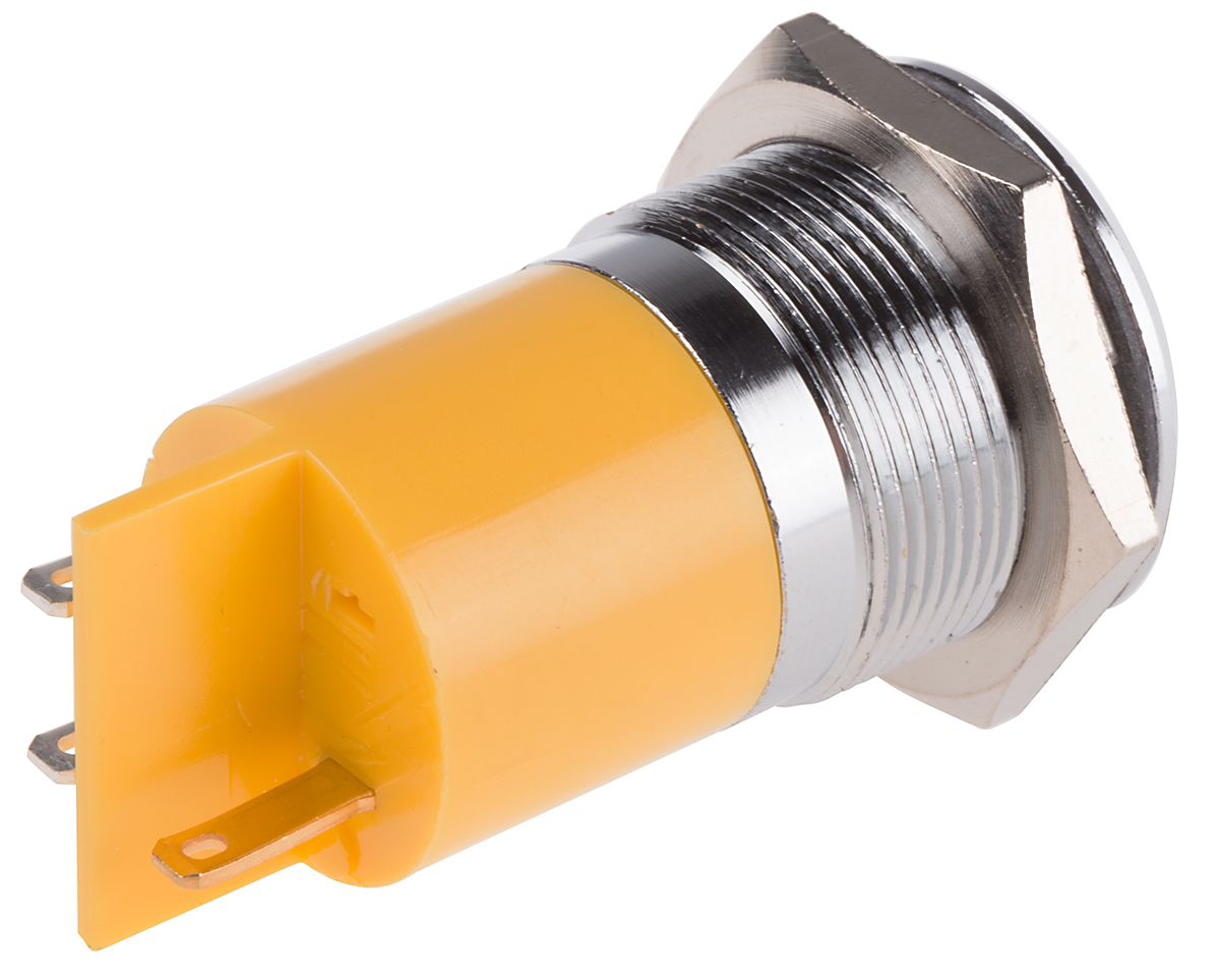 203-694 RS PRO Yellow Panel Mount Indicator, 24V dc, Solder Tab Termination