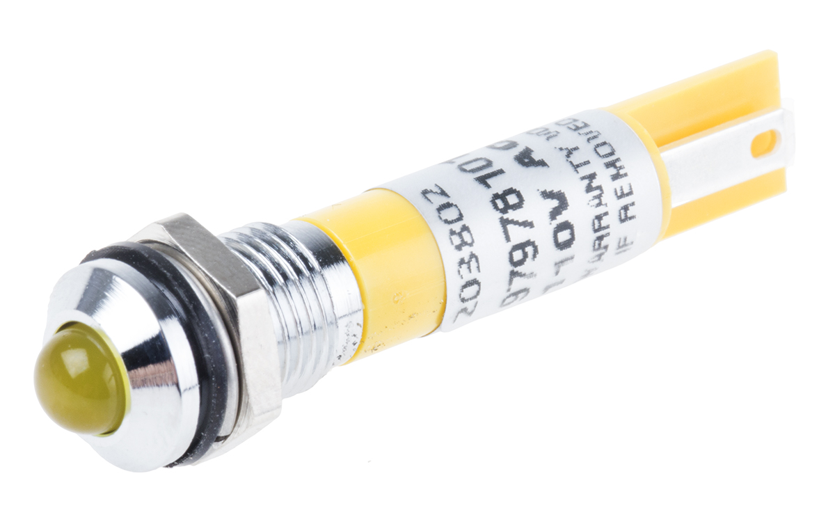 RS PRO Yellow Panel Mount Indicator, 110V ac, Solder Tab Termination