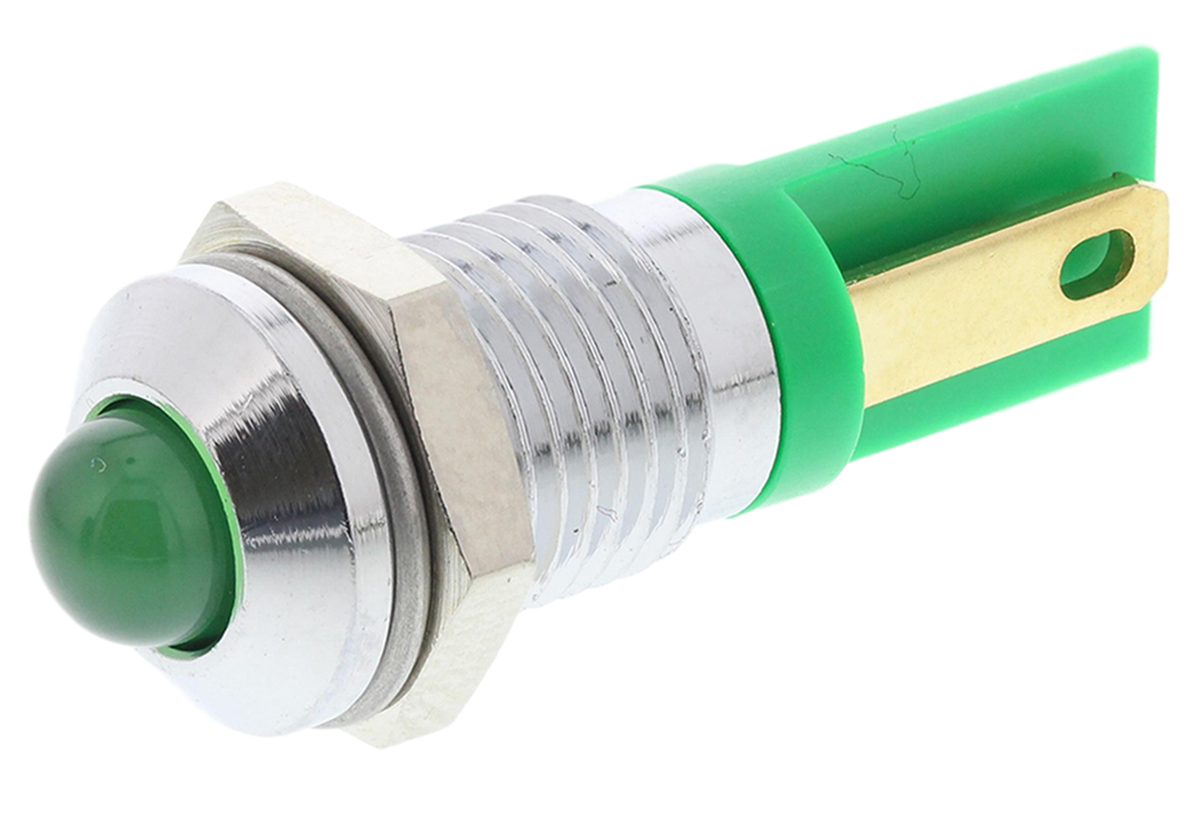 203-830 RS PRO Green Panel Mount Indicator, 2V dc, Solder Tab Termination