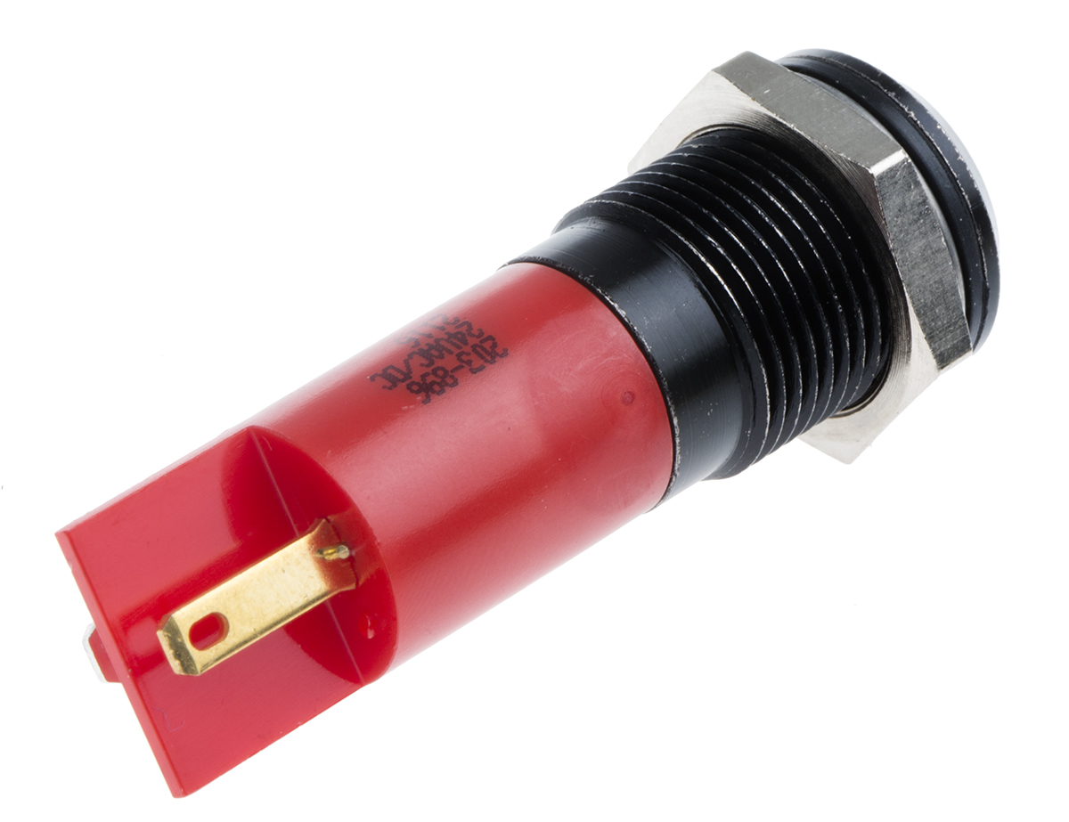203-896 RS PRO Red Panel Mount Indicator, 24V ac/dc, Solder Tab Termination, IP67