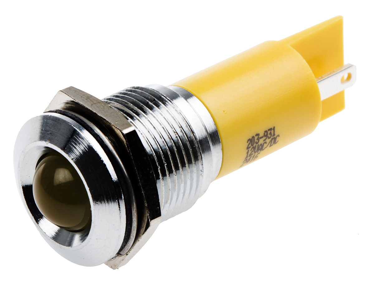 RS PRO Yellow Panel Mount Indicator, 12V ac/dc, Solder Tab Termination