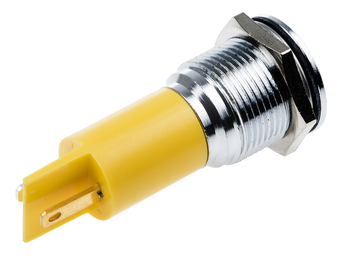 203-931 RS PRO Yellow Panel Mount Indicator, 12V ac/dc, Solder Tab Termination