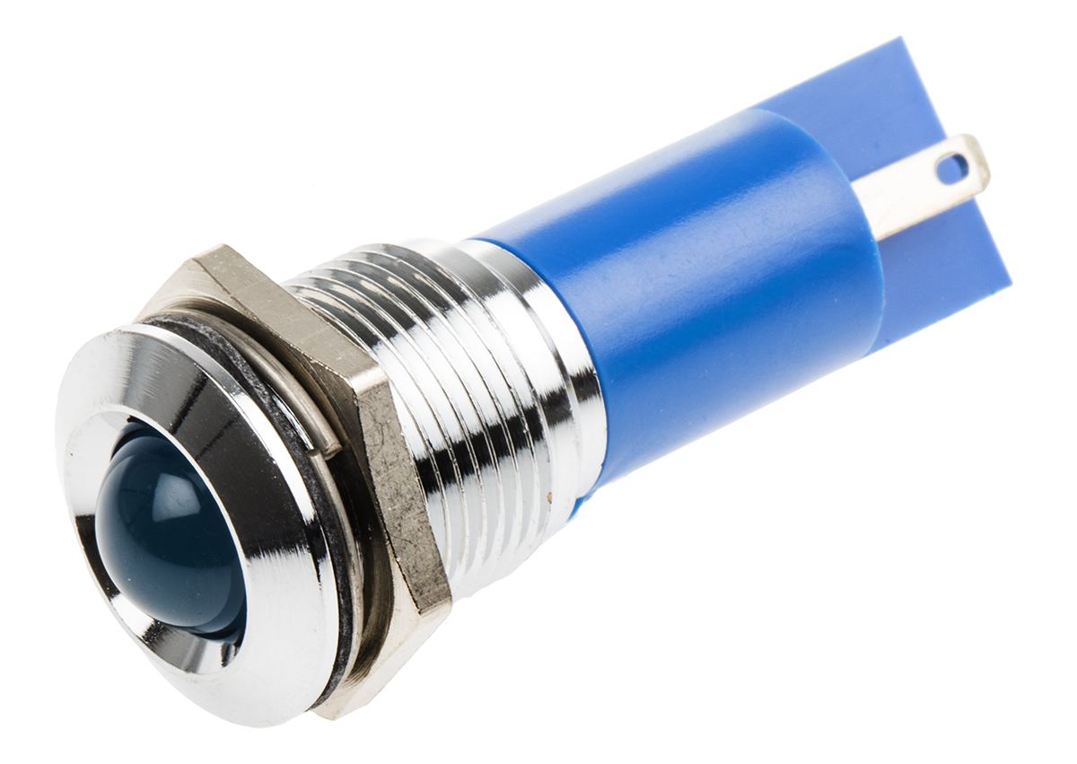 RS PRO Blue Panel Mount Indicator, 12V ac/dc, Solder Tab Termination