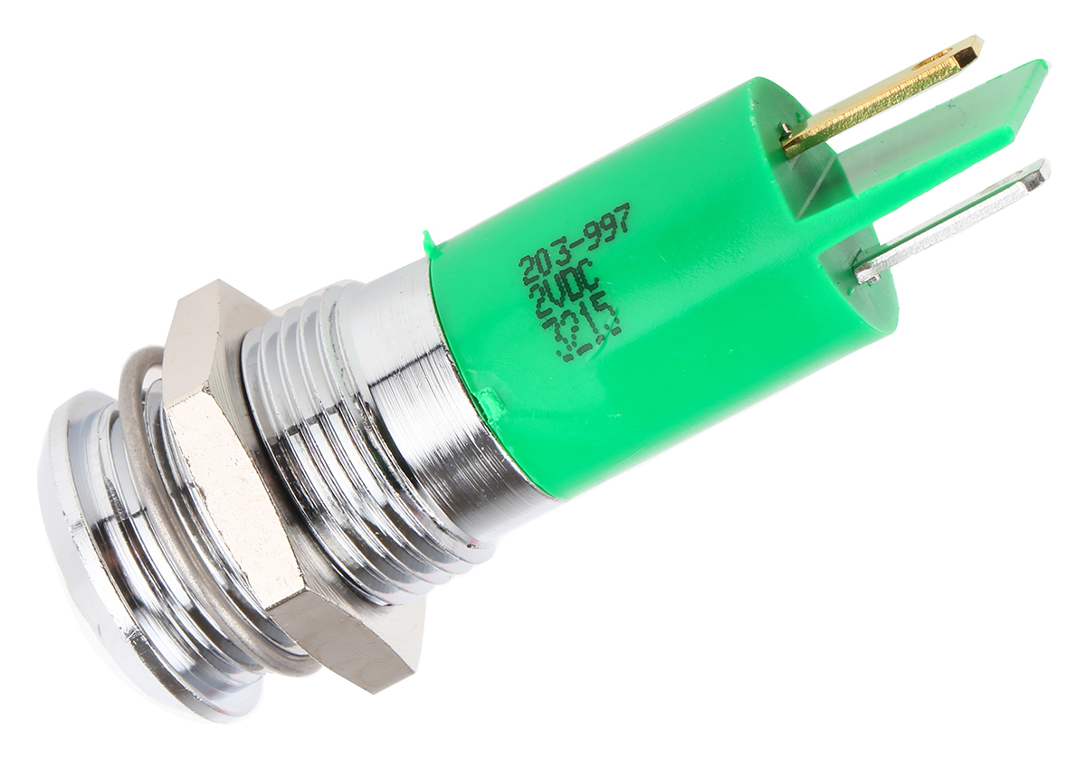 203-997 RS PRO Green Panel Mount Indicator, 2V dc, Solder Tab Termination