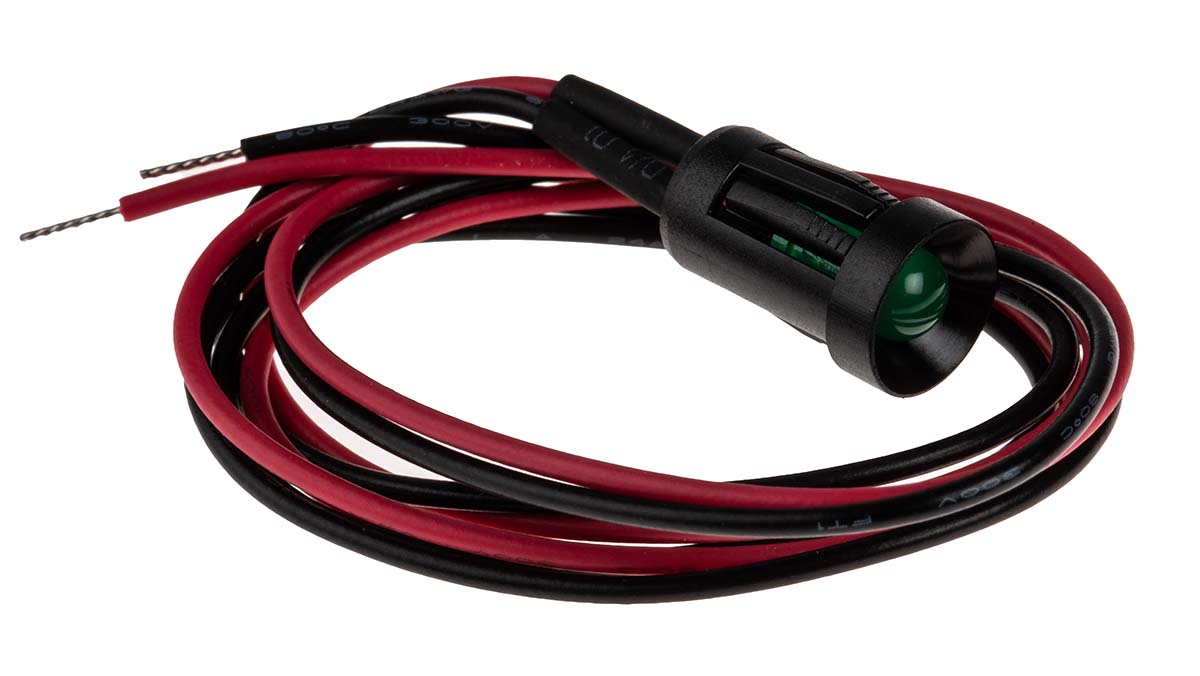 RS PRO Green Panel Mount Indicator, 12V dc, Lead Wire Termination
